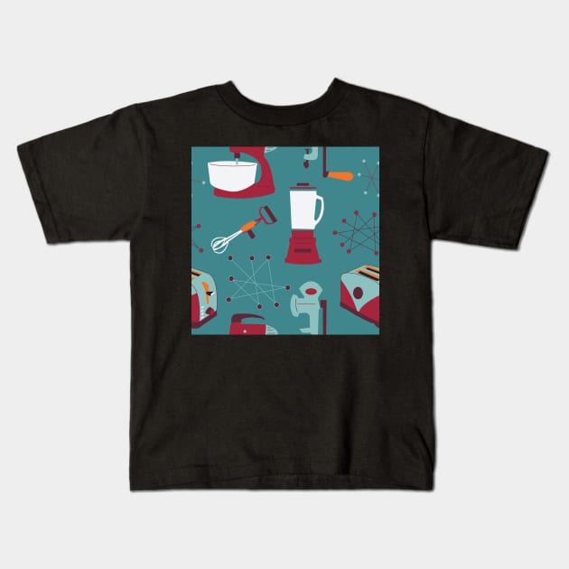 Retro Kitchen - Vintage Kitchen - Blue Pattern Kids T-Shirt by whyitsme